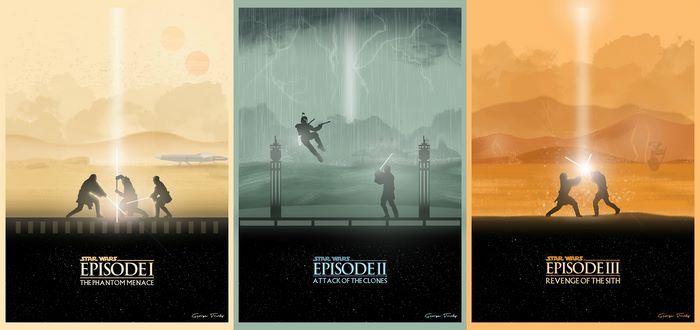 Star Wars Episodes I, II, and III posters