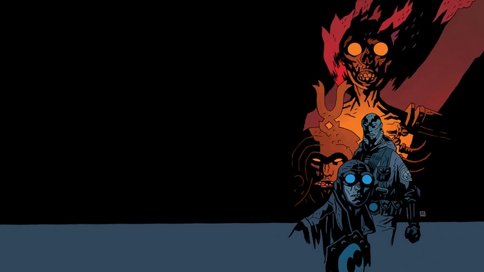 Hellboy characters with fiery demon