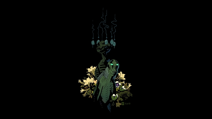 Abe Sapien with Skeleton and Flowers