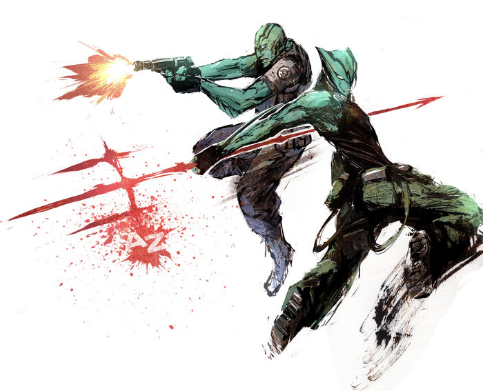 Abe Sapien firing a gun and another character