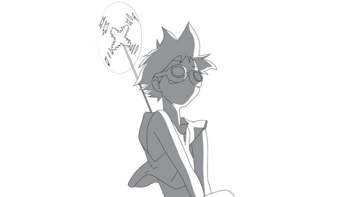 Monochrome Illustration of Edward from Cowboy Bebop