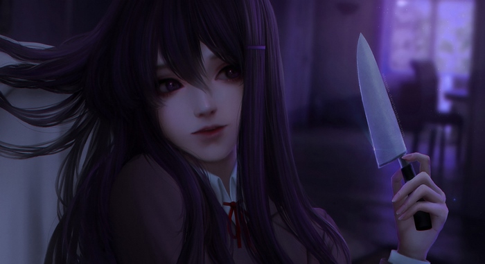 Yuri from Doki Doki Literature Club! holding a knife