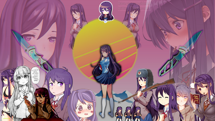Yuri from Doki Doki Literature Club! with knives
