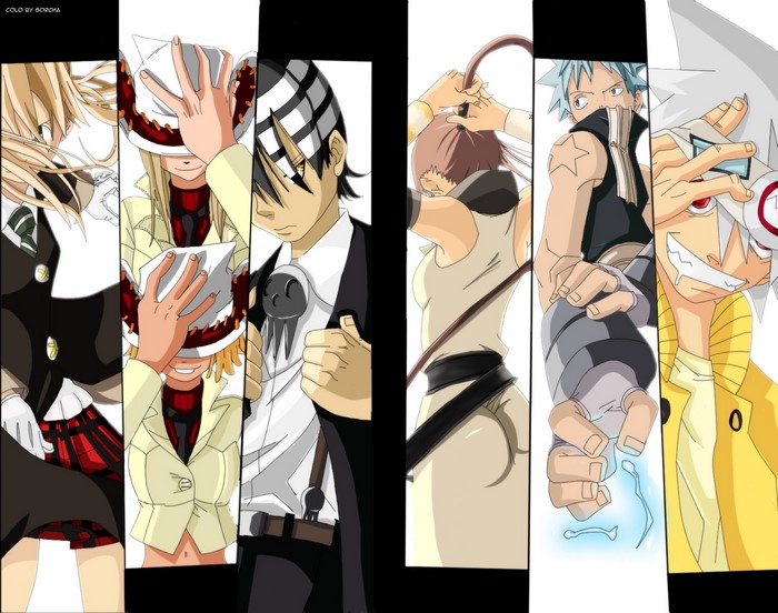 Soul Eater characters: Maka, Blair, Death the Kid, Maka, Black Star, Soul