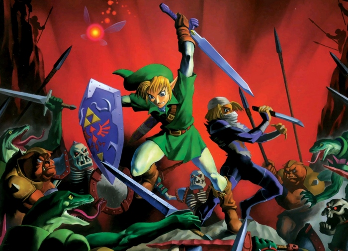 Link and Sheik fighting enemies in The Legend of Zelda