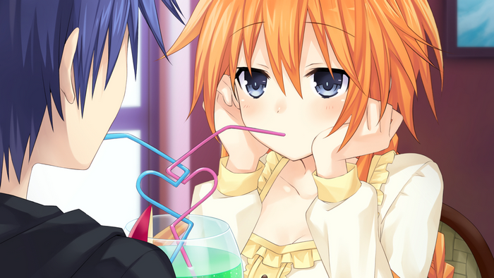 Tohka Yatogami and Shido Itsuka sharing a drink