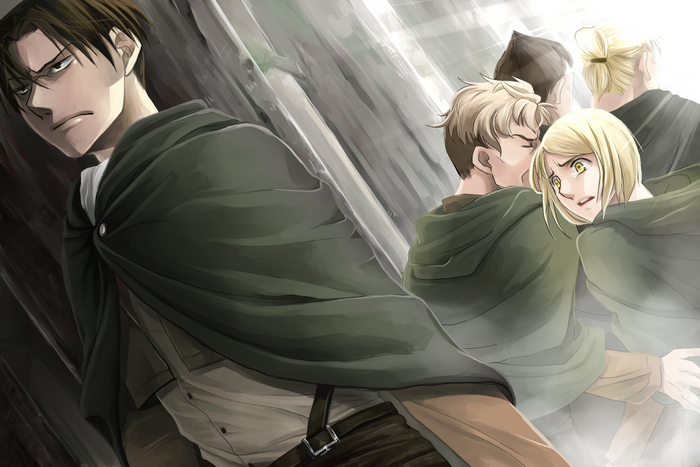 Levi Ackerman and soldiers from Attack on Titan