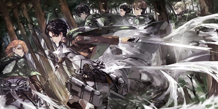 Attack on Titan characters in a forest