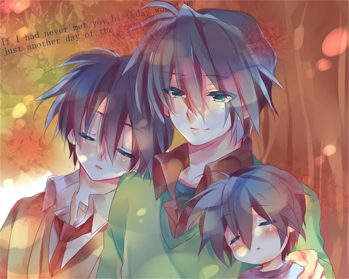 Three boys embracing