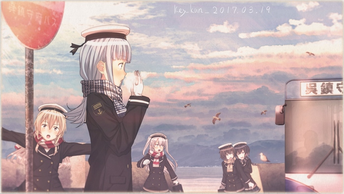 Yukikaze from Kantai Collection at a bus stop
