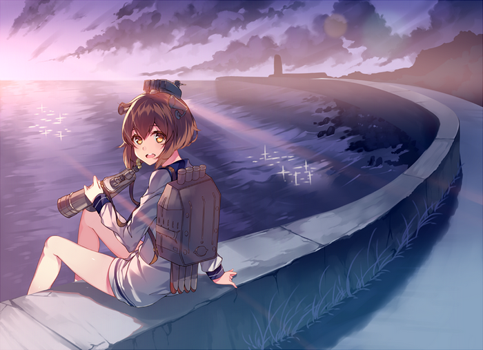 Yukikaze from Kantai Collection looking through a telescope