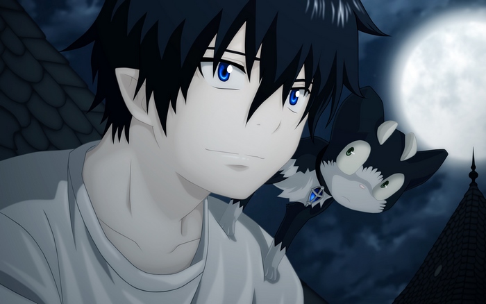 Rin Okumura and Kuro from Blue Exorcist