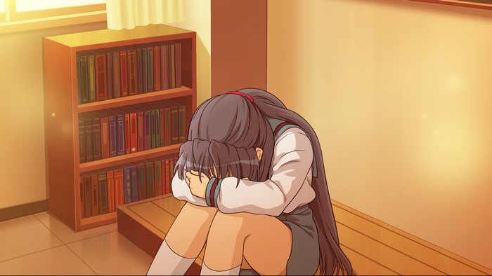 Ryōko Asakura crying in a room