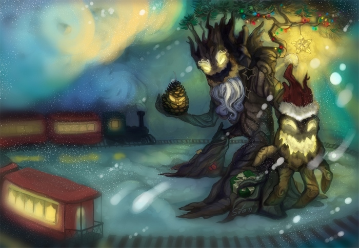 Maokai from League of Legends in a winter scene