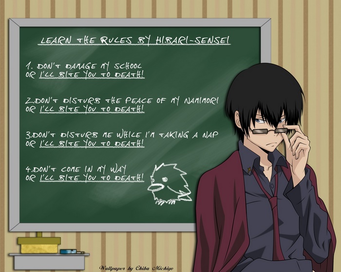 Kyoya Hibari from Reborn! on a blackboard
