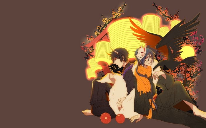 Anime characters with lanterns and a crow