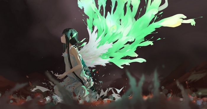 4K Saya from Saya No Uta with Glowing Green Wings