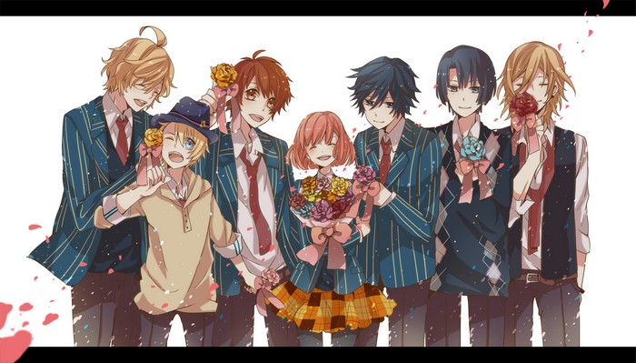 Group of anime characters with flowers