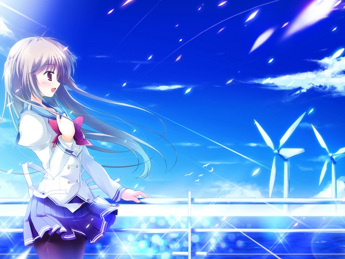 Nanami Haruka by the sea with windmills
