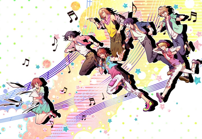 Nanami Haruka and male idols singing and dancing