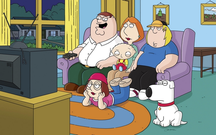 Family Guy characters watching TV