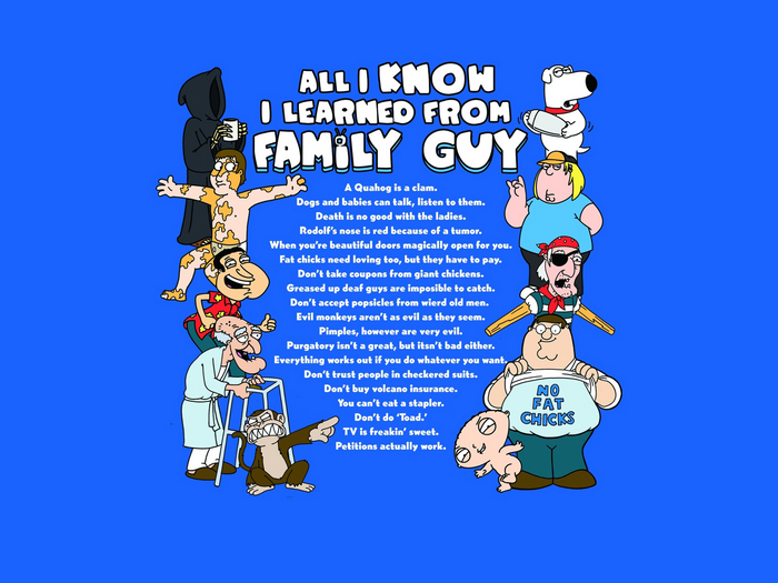 Family Guy characters with a list of lessons learned