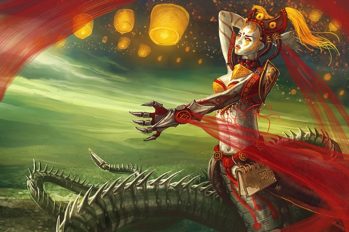 Cassiopeia from League of Legends with lanterns