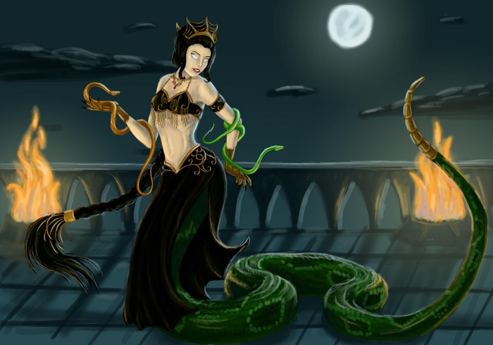 Cassiopeia from League of Legends with snakes