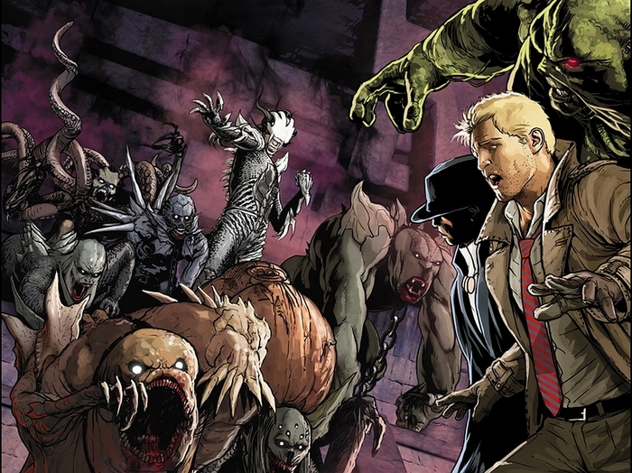 John Constantine and Swamp Thing fighting monsters