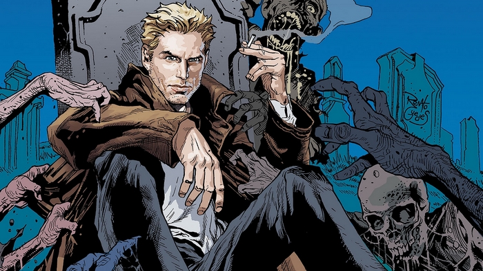 John Constantine from DC Comics surrounded by zombies