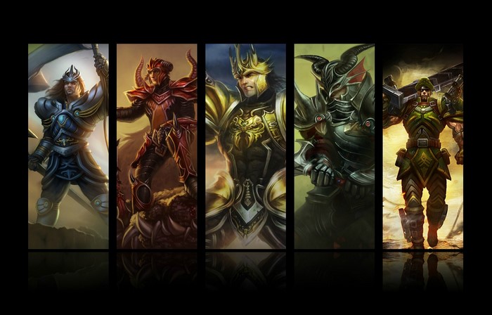 Five warriors in armor from League of Legends