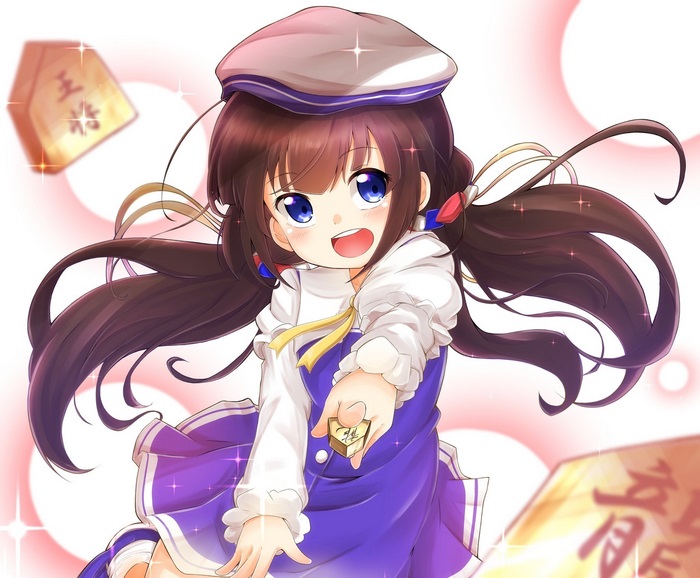 Ai Hinatsuru holding a Shogi piece