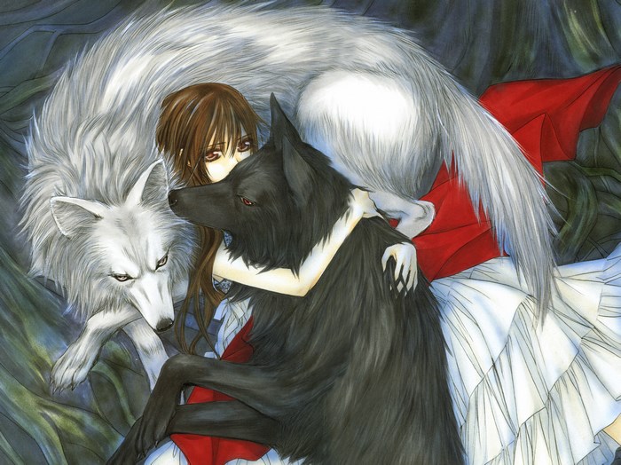 Yuki Cross with two wolves