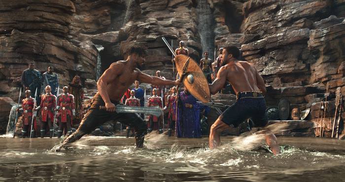 Erik Killmonger and Black Panther fighting