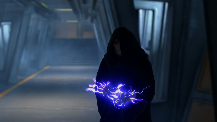 Emperor Palpatine from Star Wars using Force lightning