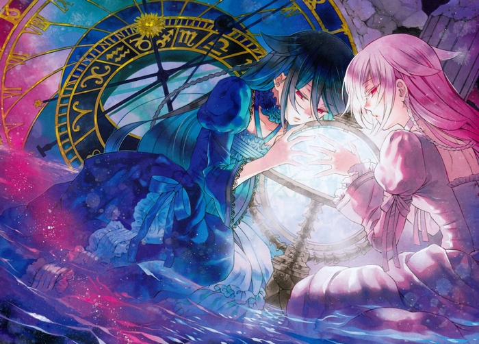 Alice Baskerville and Pink-Haired Girl with Clock