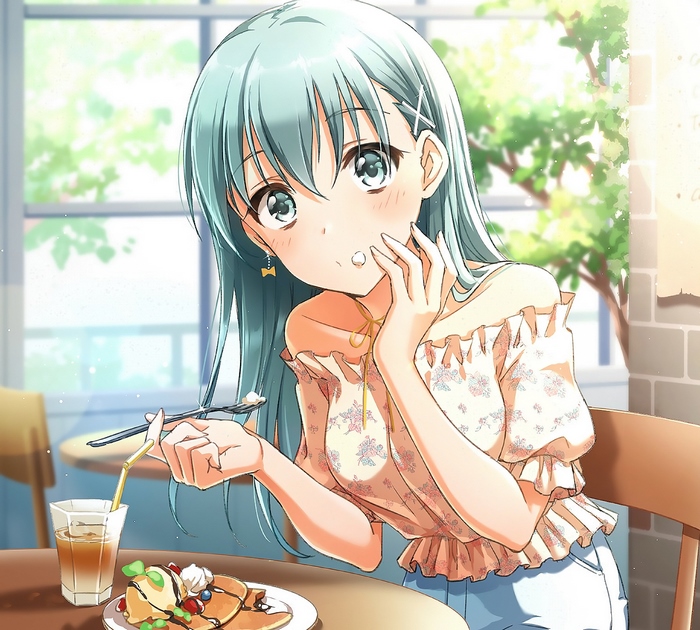Suzuya from Kancolle eating pancakes
