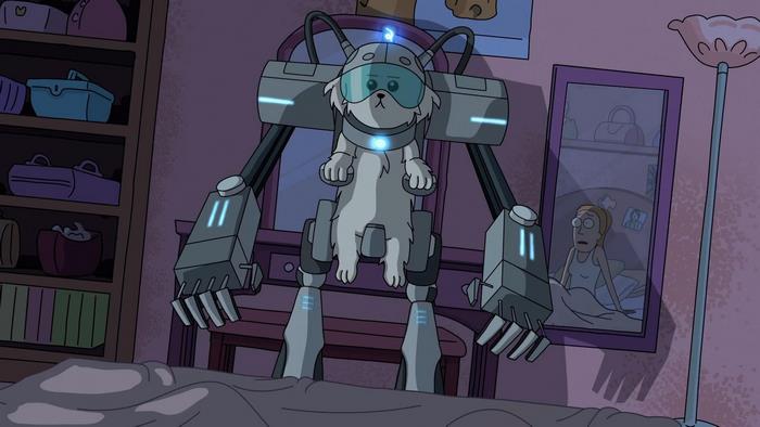 Snowball from Rick and Morty in a mech suit