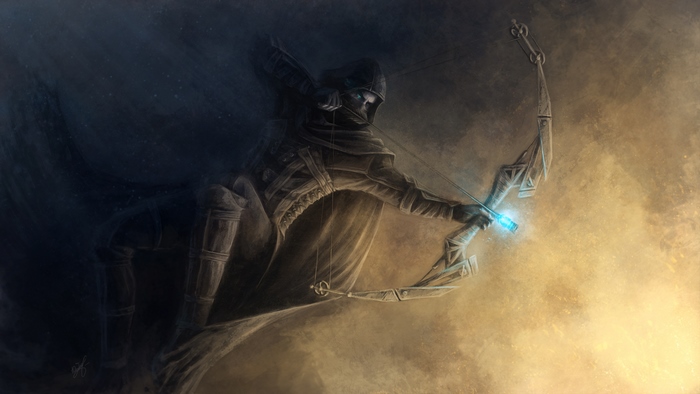 Garrett from Thief aiming a bow