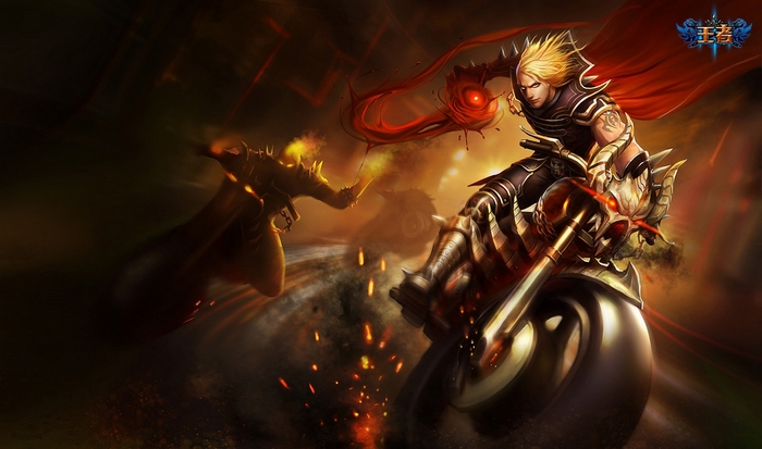 Vladimir from League of Legends on a motorcycle