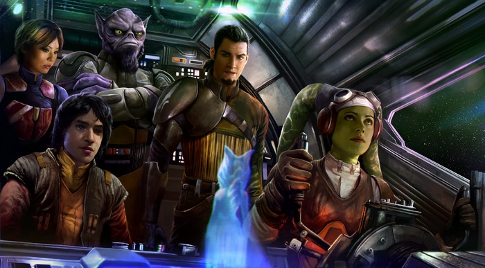 Star Wars Rebels characters in a spaceship cockpit