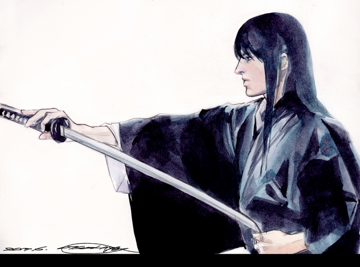 Kotaro Katsura holding a katana