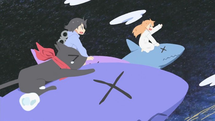 Nano Shinonome riding a shark