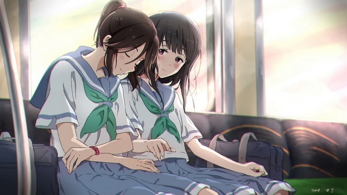 Mizore Yoroizuka sleeping on a train