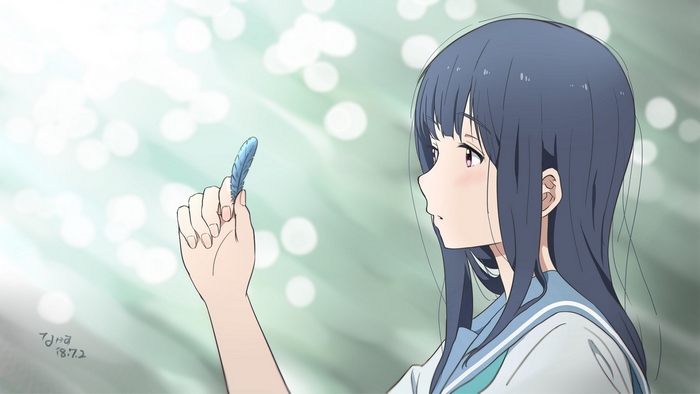 Mizore Yoroizuka holding a blue feather