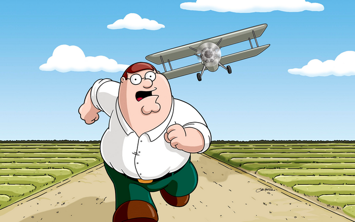 Peter Griffin Running from Biplane in Open Field