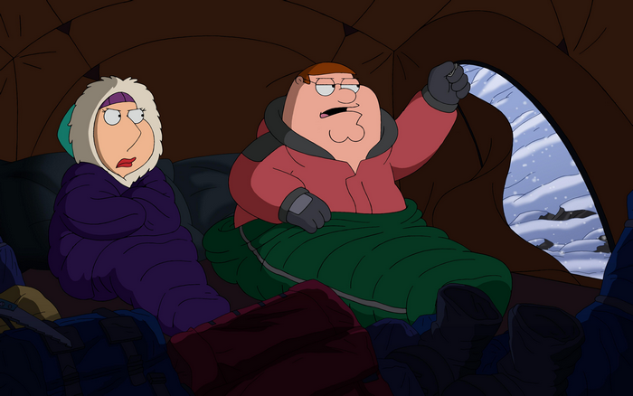 Peter Griffin and Lois Griffin in a tent