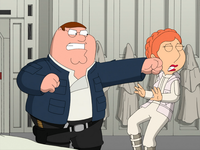 Peter Griffin as Han Solo punching Princess Leia