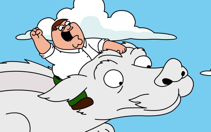 Peter Griffin riding a white dragon