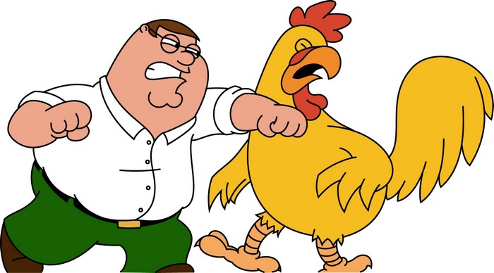 Peter Griffin fighting the Giant Chicken
